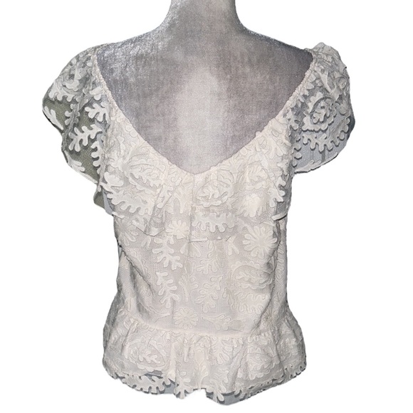NWOT Anthropologie Textured Ivory Mesh Lace Off The Shoulder Top Blouse - XL - Picture 9 of 16